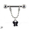 Nipple ring with dangling butterfly on chain, 12 ga or 14 ga