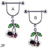 Nipple ring with dangling cherries with gems