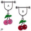 Nipple ring with dangling cherries with gems