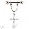 Nipple ring with dangling cross, 12 ga or 14 ga