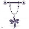 Nipple ring with dangling dragonfly, 12 ga or 14 ga