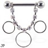 Nipple ring with dangling jeweled chain and circles, 12 ga or 14 ga