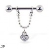 Nipple ring with dangling jeweled heart, 12 ga or 14 ga