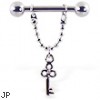 Nipple ring with dangling key, 12 ga or 14 ga