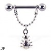 Nipple ring with dangling ladybug, 12 ga or 14 ga