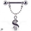 Nipple ring with dangling money sign, 12 ga or 14 ga