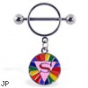 Nipple ring with dangling rainbow circle with "S"