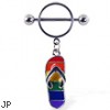 Nipple ring with dangling rainbow flipflop