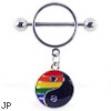 Nipple ring with dangling rainbow ying-yang