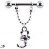 Nipple ring with dangling scorpion on chain, 12 ga or 14 ga