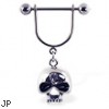 Nipple ring with dangling skull with gem