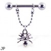 Nipple ring with dangling spider, 12 ga or 14 ga