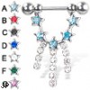 Nipple ring with five jeweled stars and three dangles, 14 ga