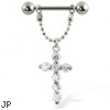 Nipple ring with gemmed cross on chain, 12 ga, 14 ga, or 16 ga