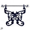 Nipple ring with large black dangling butterfly, 14 ga