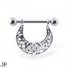 Nipple ring with swinging jeweled heart on arc, 14 ga