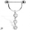 Nipple Ring with Three Dangling Stars, 14 Ga