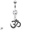 Om Casting Styled And Outlined Dangle Surgical Steel Navel Ring