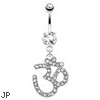 Om Symbol Paved Gem Dangle Surgical Steel Navel Ring