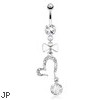 Open Heart with Large Gem And White Enamel Bow Tie Dangle Surgical Steel Navel Ring