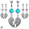 Pair of "Best Friend" heart charm pendant belly rings