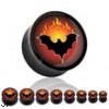 Pair Of Black Acrylic Saddle Plugs with Flaming Bat