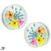 Pair Of Blue  Dried Flower Clear Acrylic Saddle Fit Plugs