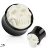 Pair Of Bone Skull Hand Carved Inlay with Organic Horn Saddle Plugs