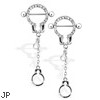 Pair Of Clear Gem Paved Nipple Rings with Dangling Handcuffs