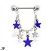 Pair of dangle nipple rings with blue stars