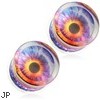 Pair Of Eyeball Print Encased Clear Acrylic Saddle Fit Plugs