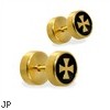 Pair of fake Gold Tone Cross plugs, 16GA