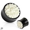 Pair Of Frasera Flower White Hand Carved Bone Inlay Organic Buffalo Horn Saddle Fit Plugs