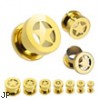 Pair Of Gold Tone Surgical Steel Screw Fit Tunnels with Star