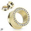 Pair Of Gold Tone Threaded Tunnels with Jeweled Rim