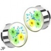 Pair Of Green & Blue Dried Flower Clear Acrylic Double Flared Stainless Steel Plugs