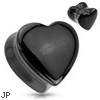 Pair Of Heart Shaped Black Onyx Natural Stone Saddle Plugs