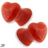 Pair Of Heart Shaped Red Jade Natural Stone Saddle Plugs