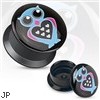 Pair Of Love Owl Print Black Acrylic Flat Screw Fit Plugs