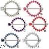 Pair of multi jeweled nipple shields with single jewel barbell, 14 ga