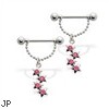 Pair of nipple barbells with dangling jeweled stars, 14 ga