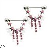 Pair of nipple barbells with jeweled star dangle, 14 ga