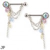 Pair Of Nipple Rings With Chains And Dangles, 14 Ga