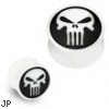 Pair Of Organic Buffalo Bone Double Flared Plugs with Skull Inlay