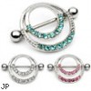 Pair Of Paved Gem Double Hoop Nipple Shields, 14 Ga