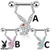 Pair Of Playboy Bunny with Multi Paved Gems Dangle Steel Nipple Bars