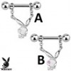 Pair Of Playboy Bunny with Single Gem Dangle Steel Nipple Bars