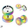 Pair Of Rainbow Titanium Anodized Fake Plugs with Soda Can Top, 16 Ga