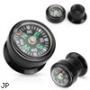 Pair Of Real Compass Inlayed Black Acrylic Screw Fit Plugs