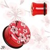 Pair Of Red Acrylic Oriental Flower Blossom Single Flare Plugs